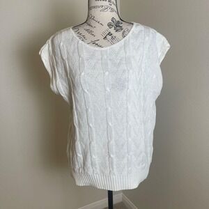 Sweater Bazaar Cream Cable Knit‎ Sleeveless Sweater Vest Top Womens 38 18W